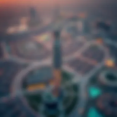 Aerial View of Al Nahda Mai Tower Aerial view of the Al Nahda Mai Tower and its surrounding community