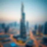 Majestic view of Almas Tower against the Dubai skyline