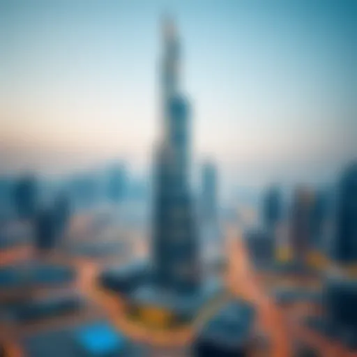 Majestic view of Almas Tower against the Dubai skyline