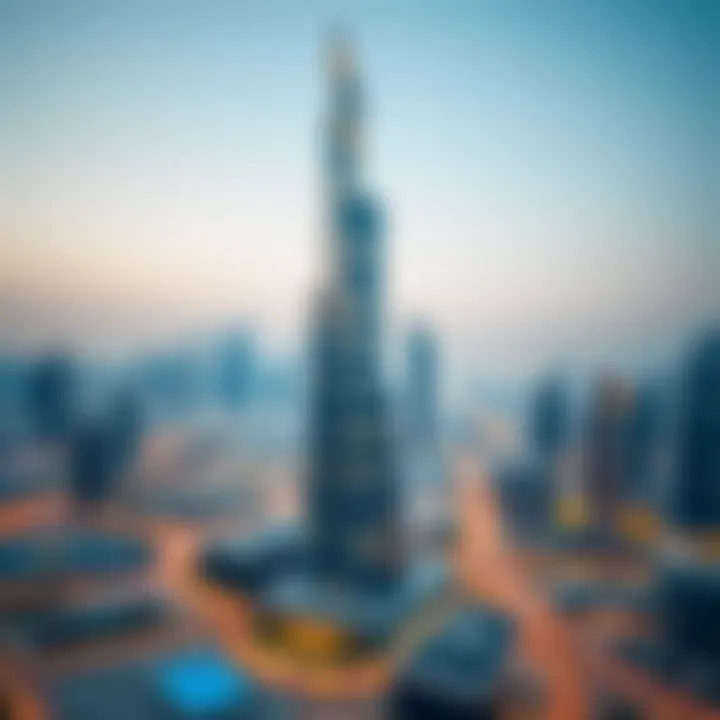 Majestic view of Almas Tower against the Dubai skyline