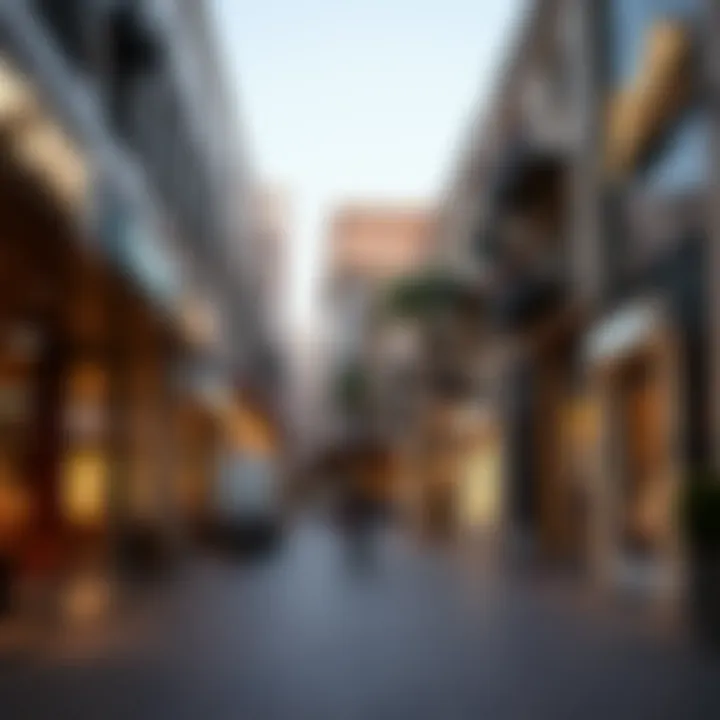 Vibrant commercial area showcasing shops and cafes in Mirdif
