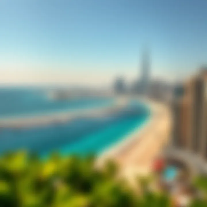 Panoramic view of Jumeirah Beach with Dubai skyline