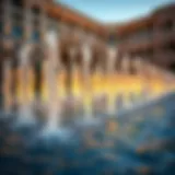 A close-up view of La Fontana's intricate water jets