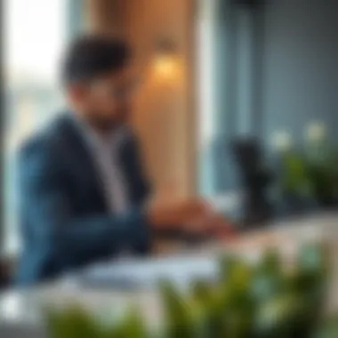 An illustration of a Dubai agent discussing property details with a client